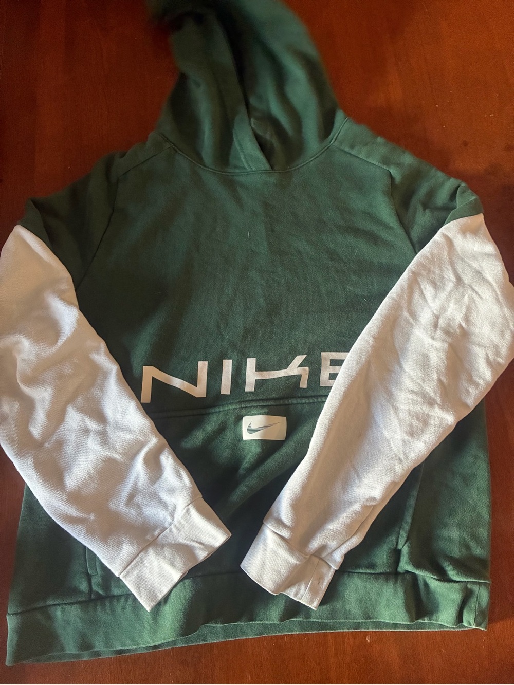 Nike Men's Forest Green Hoodie with White Sleeves